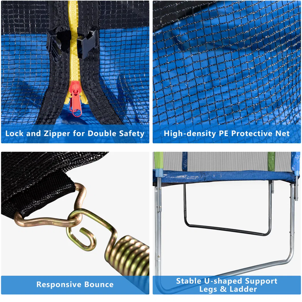 12FT Trampoline with Safety Enclosure Net Ladder and 8 Wind Stakes Round Indoor Recreational Trampoline