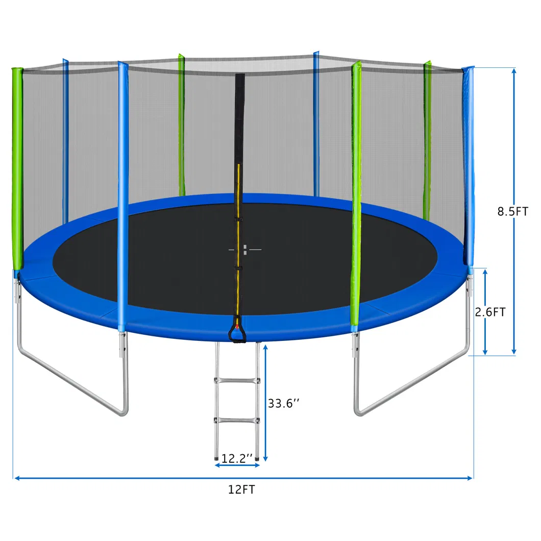 12FT Trampoline with Safety Enclosure Net Ladder and 8 Wind Stakes Round Indoor Recreational Trampoline