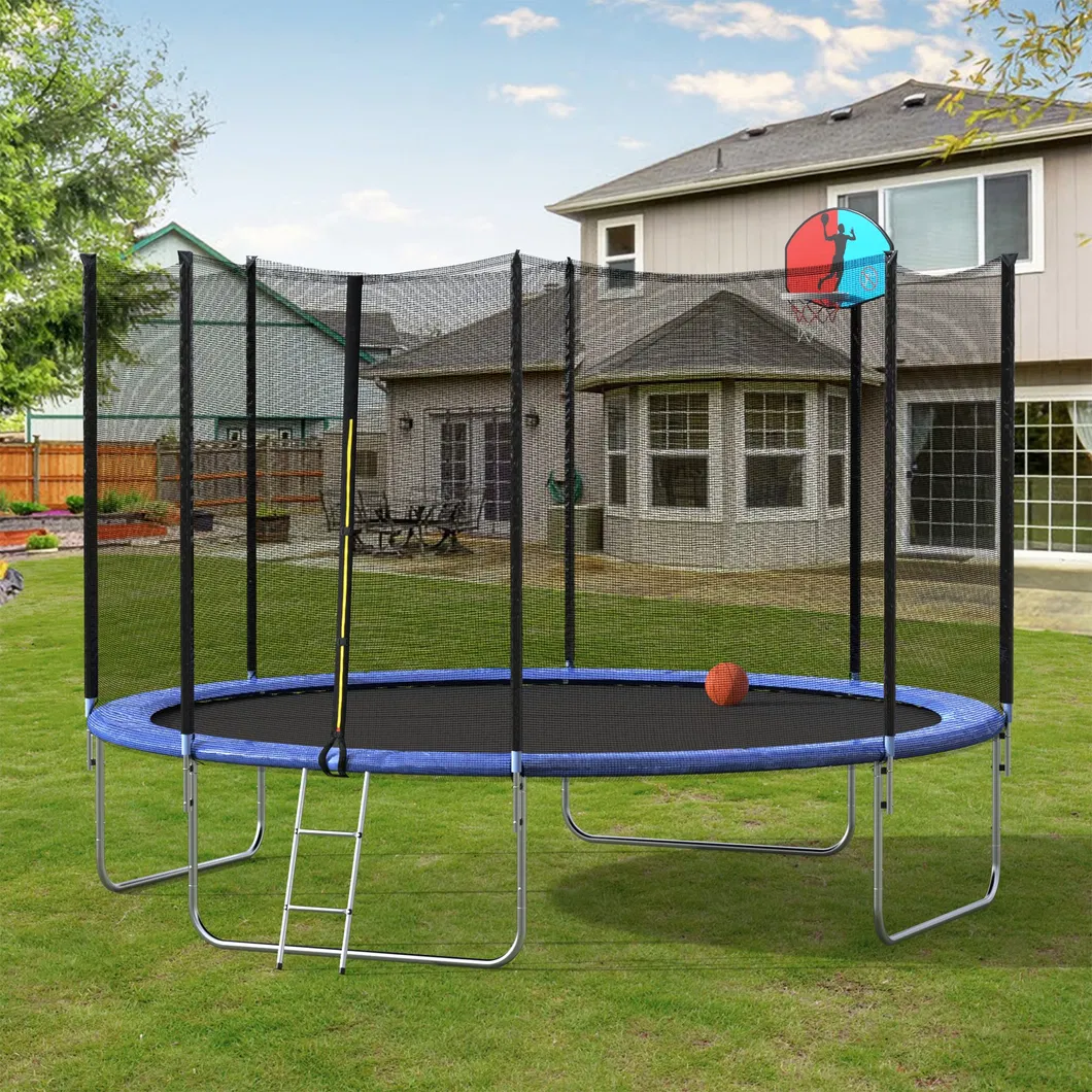 12FT Trampoline with Safety Enclosure Net Ladder Spring Cover Padding Basketball Hoop for Outdoor Exercise