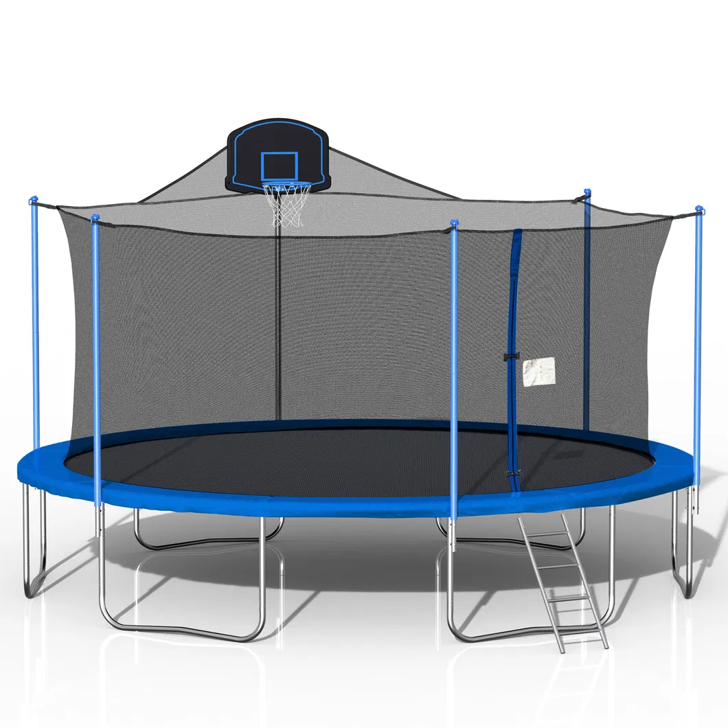 16FT Round Indoor Trampoline with Safety Enclosure Net and Basketball Hoop Easy Assembly Leisure Trampoline