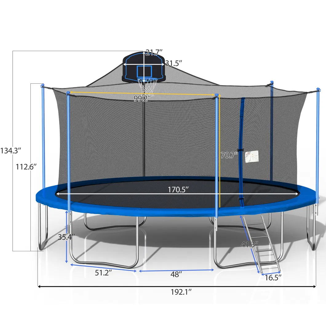 16FT Round Indoor Trampoline with Safety Enclosure Net and Basketball Hoop Easy Assembly Leisure Trampoline