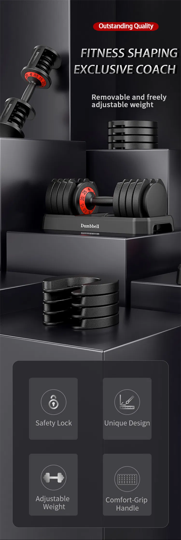 2021 New Design Dumbbeel Factory Direct Adjustable Weights Automatic Dumbbell Set for Gym Fitness Body Building