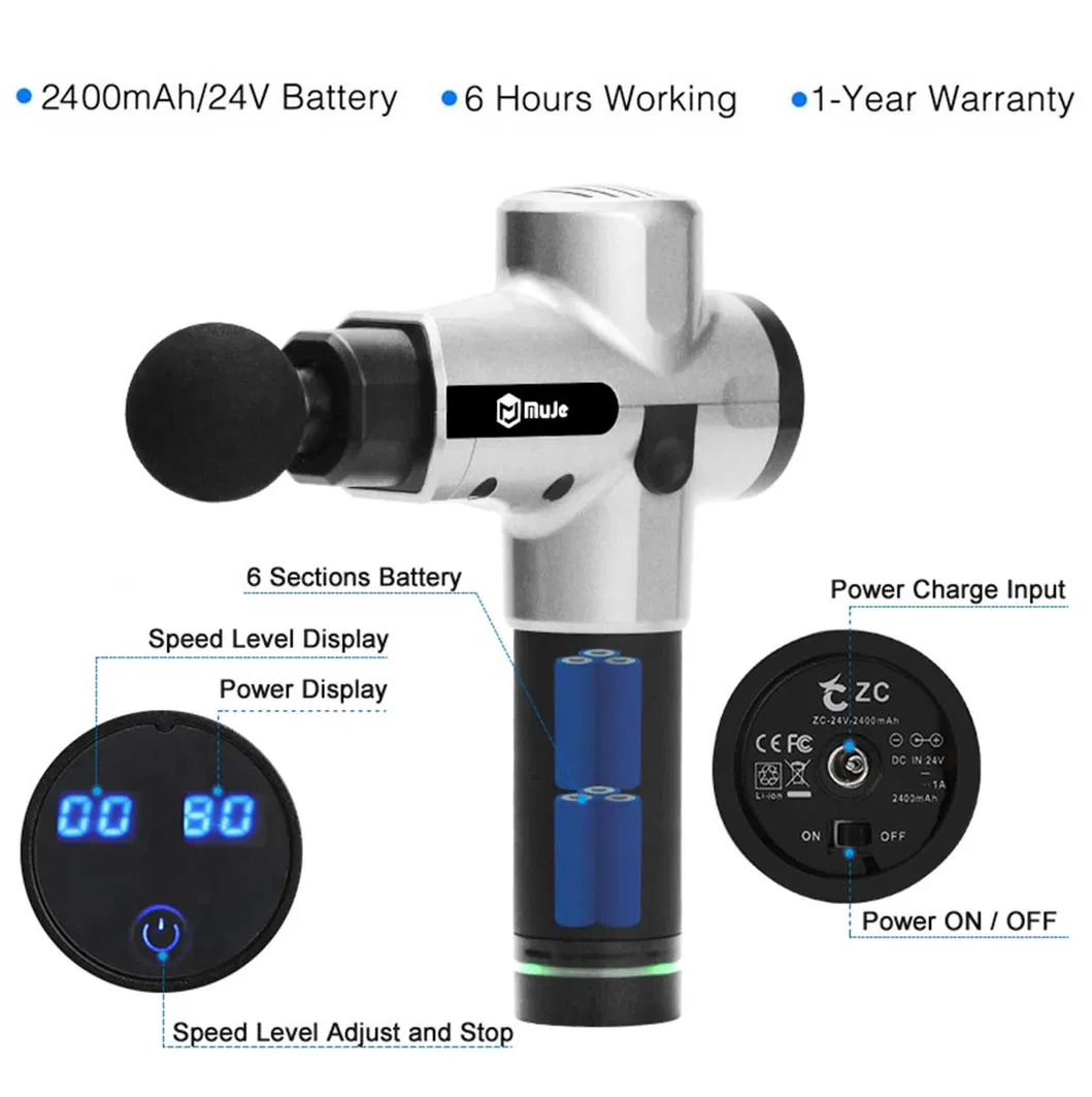 24V Cordless Muscle Massage Gun/Deep Sports Massage Gun/ Deep Tissue Gun Massager