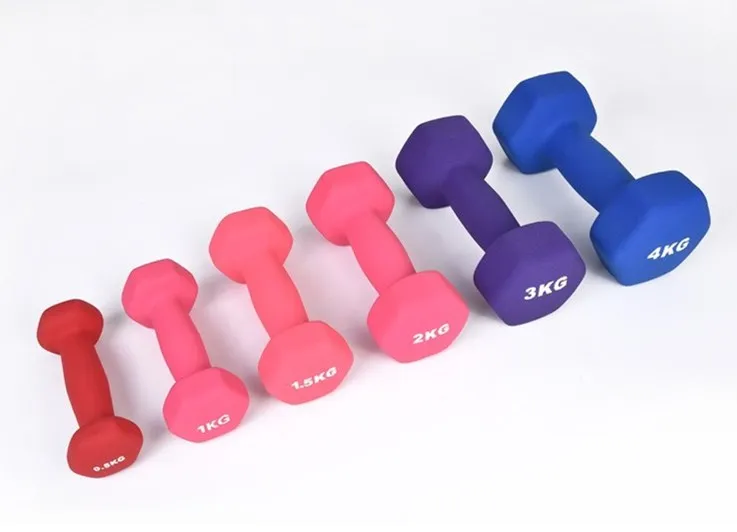 Custom Logo Gym Equipment Weight Lifting Neoprene Coated Rubber Hex Dumbbell for Women