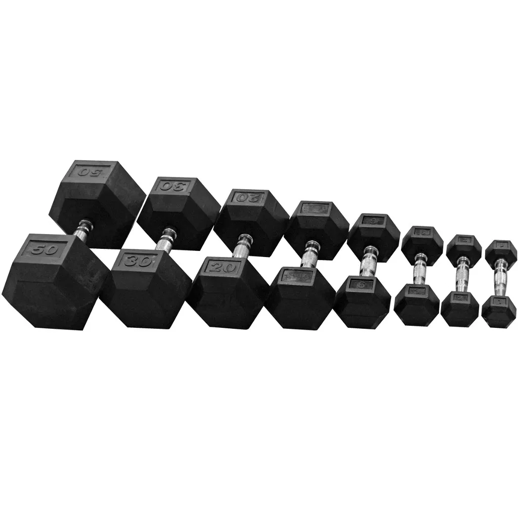 Fixed Rubber Coated Hex Dumbbell Free Weight Gym Equipment