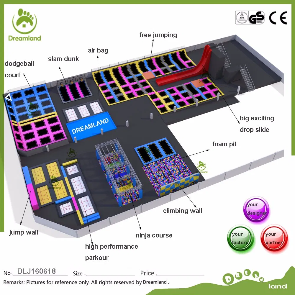 Free Jumping Trampoline Arena, Ninja Course, Olympic Trampoline Court