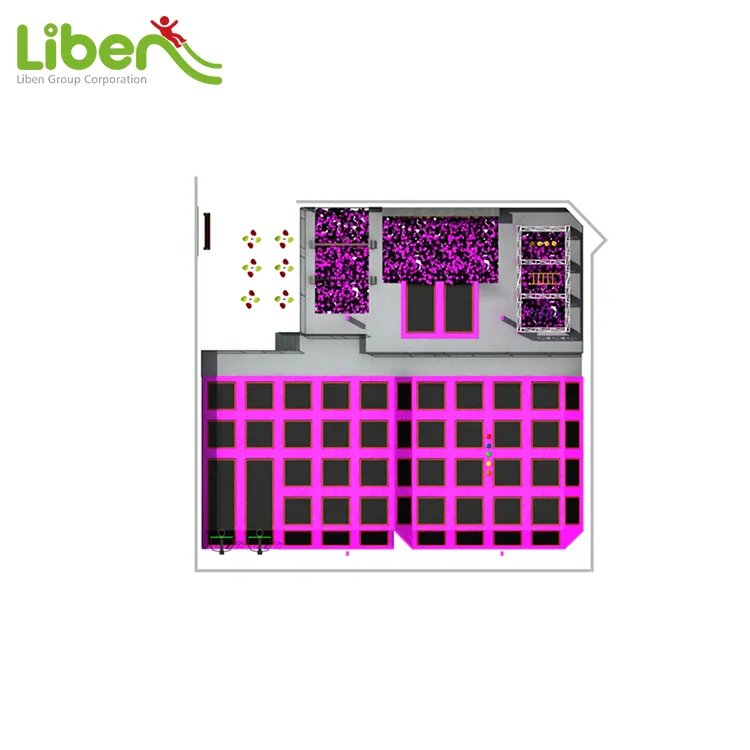 Indoor Supermarket Large Free Jumping Trampoline Court with Pink Color
